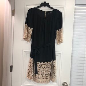 EUC Gianni Bini Lace Trim Belted Dress